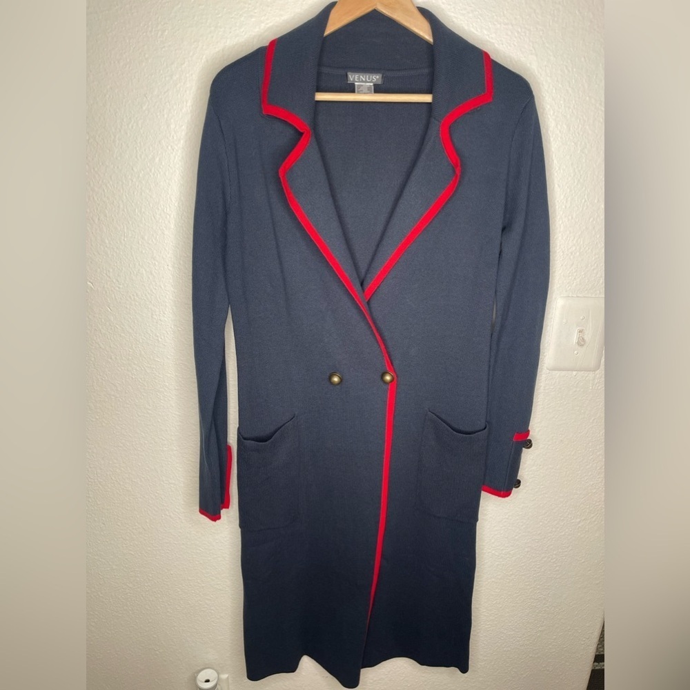 Venus navy blue long cardigan /coat size xs